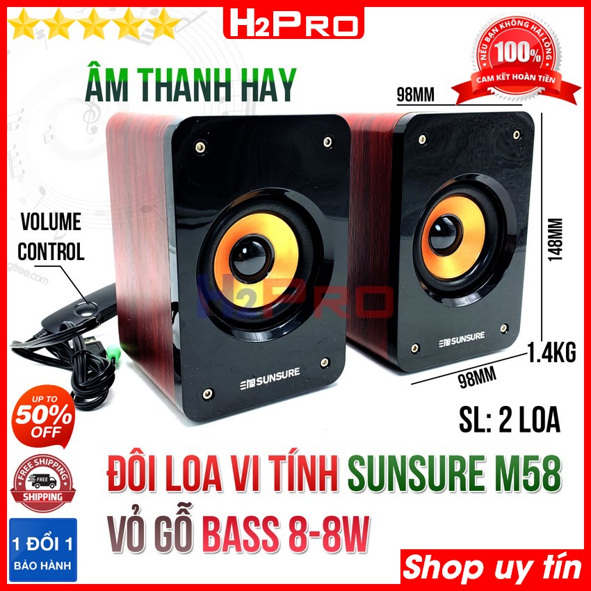 Đánh giá về Đôi loa vi tính 2.0 Sunsure M58 H2Pro Bass 8-8W cao cấp- âm thanh sống động, loa máy tính giá rẻ cấp nguồn USB 5V